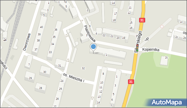 Kostrzyn nad Odrą, Piastowska, 2, mapa Kostrzyn nad Odrą