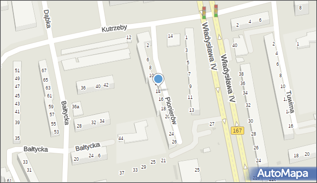 Koszalin, Pionierów, 14, mapa Koszalina