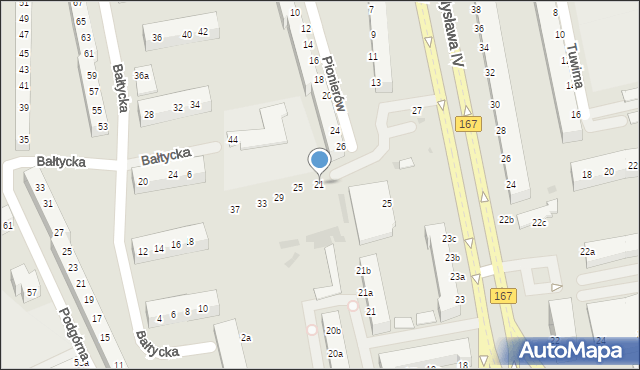 Koszalin, Pionierów, 21, mapa Koszalina