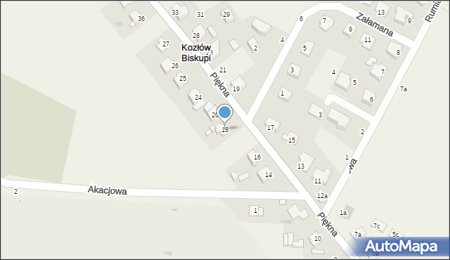 Kozłów Biskupi, Piękna, 18, mapa Kozłów Biskupi