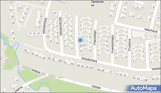 Kraków, Piwnika-Ponurego Jana, mjr., 13, mapa Krakowa