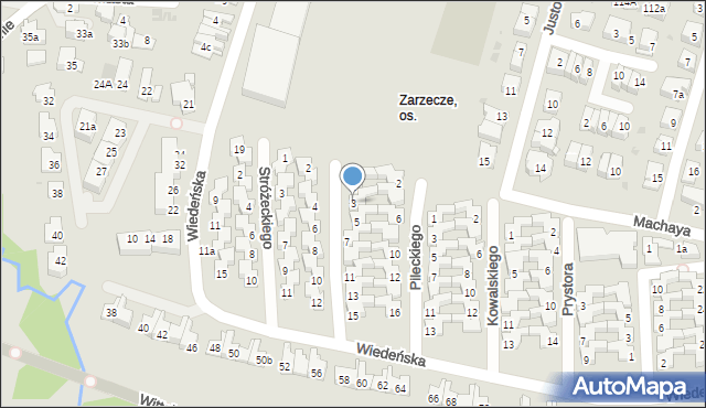 Kraków, Piwnika-Ponurego Jana, mjr., 3, mapa Krakowa