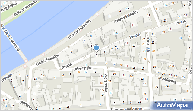 Kraków, Piwna, 3, mapa Krakowa