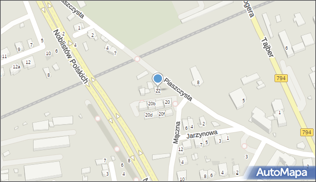 Kraków, Piaszczysta, 22, mapa Krakowa