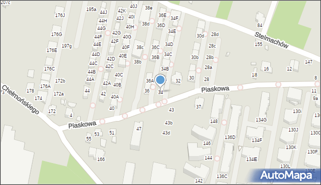 Kraków, Piaskowa, 34, mapa Krakowa