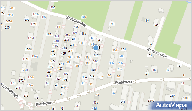 Kraków, Piaskowa, 34D, mapa Krakowa