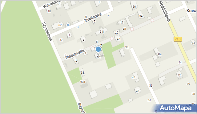 Kraszew, Piastowska, 5A, mapa Kraszew
