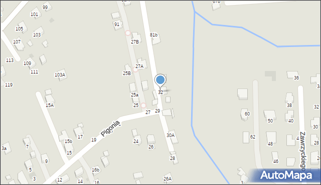 Krosno, Pigonia Stanisława, 32, mapa Krosna