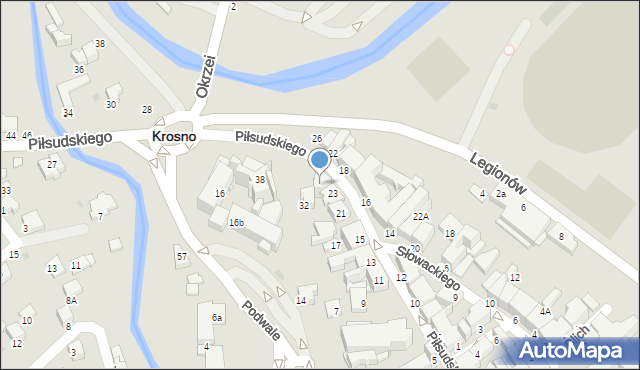 Krosno, Piłsudskiego Józefa, marsz., 25, mapa Krosna