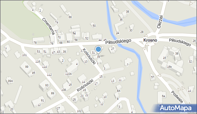 Krosno, Piłsudskiego Józefa, marsz., 33, mapa Krosna