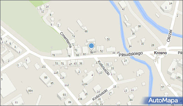 Krosno, Piłsudskiego Józefa, marsz., 58, mapa Krosna