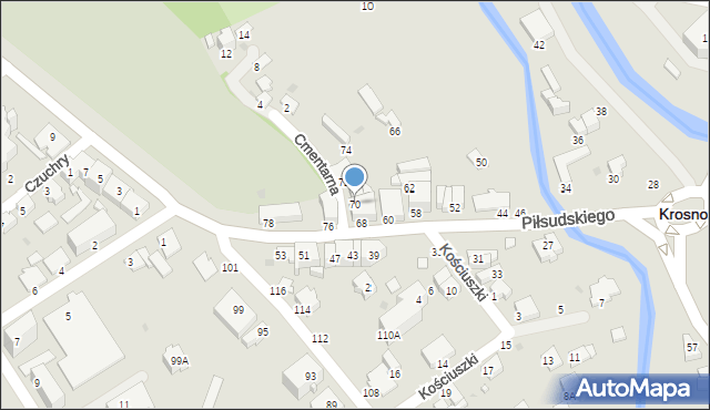Krosno, Piłsudskiego Józefa, marsz., 70, mapa Krosna