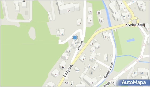 Krynica-Zdrój, Piękna, 5, mapa Krynica-Zdrój