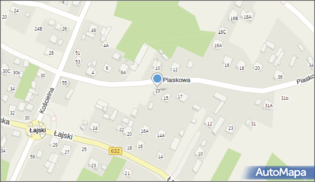 Łajski, Piaskowa, 13, mapa Łajski