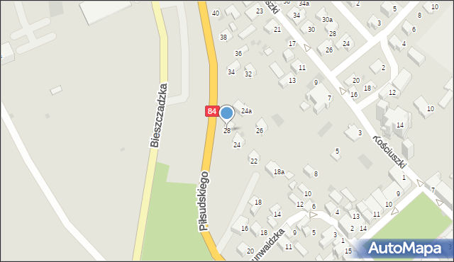 Lesko, Piłsudskiego Józefa, marsz., 28, mapa Lesko