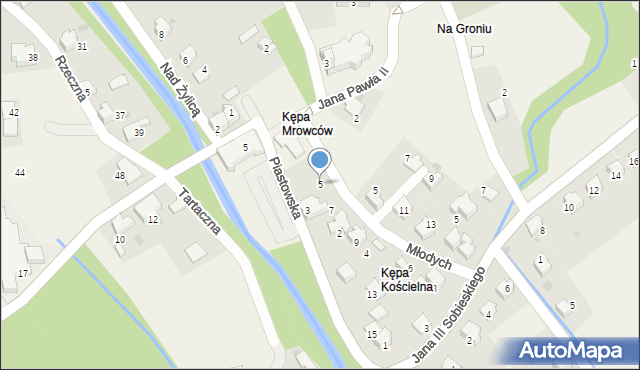 Łodygowice, Piastowska, 5, mapa Łodygowice