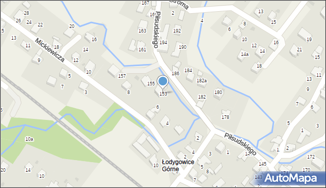 Łodygowice, Piłsudskiego Józefa, marsz., 153, mapa Łodygowice