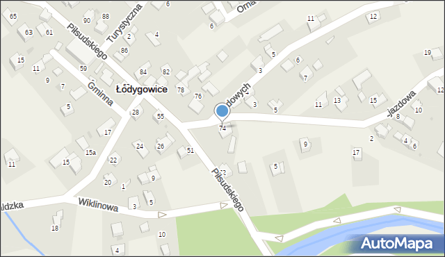 Łodygowice, Piłsudskiego Józefa, marsz., 74, mapa Łodygowice