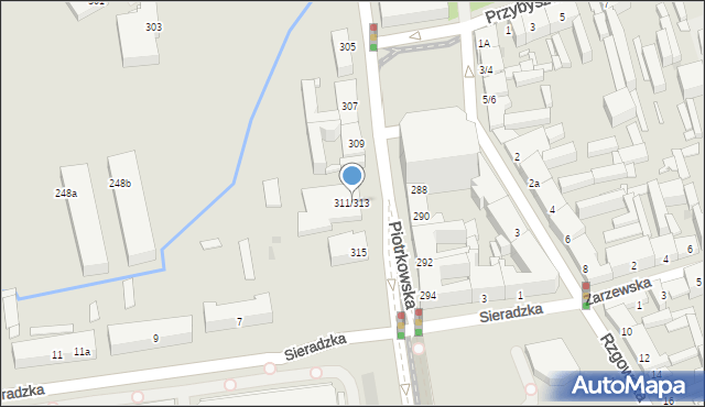 Łódź, Piotrkowska, 311/313, mapa Łodzi