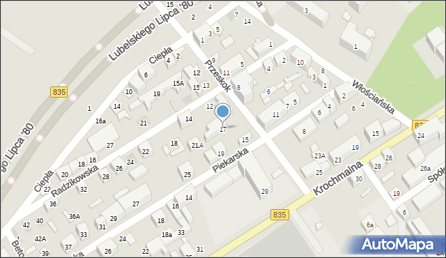 Lublin, Piekarska, 17, mapa Lublina