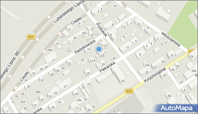 Lublin, Piekarska, 19A, mapa Lublina