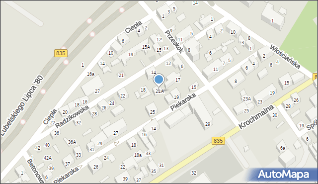 Lublin, Piekarska, 21A, mapa Lublina