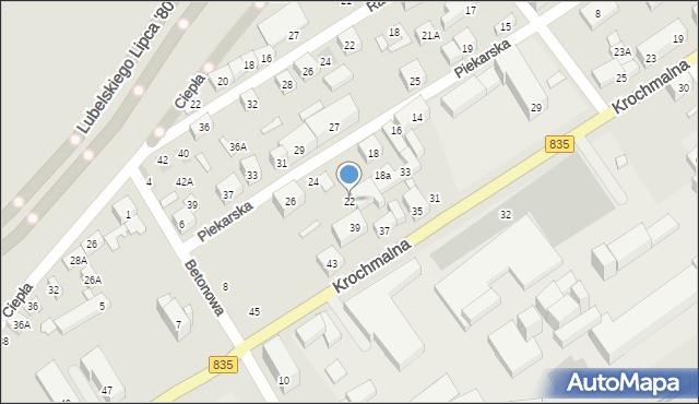 Lublin, Piekarska, 22, mapa Lublina