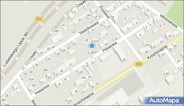 Lublin, Piekarska, 25, mapa Lublina