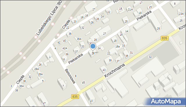 Lublin, Piekarska, 26, mapa Lublina