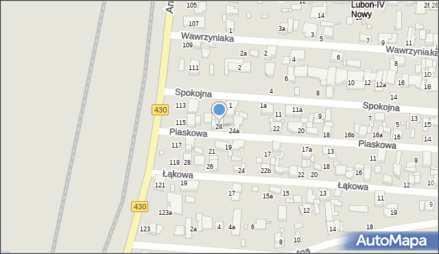 Luboń, Piaskowa, 24, mapa Luboń