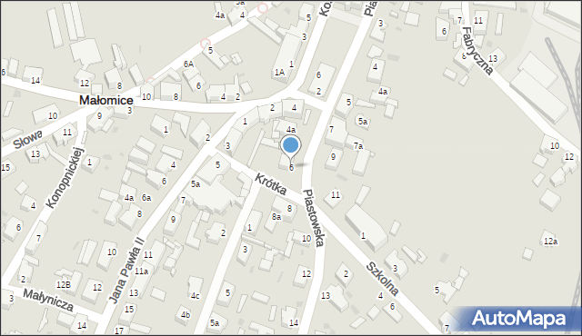 Małomice, Piastowska, 6, mapa Małomice