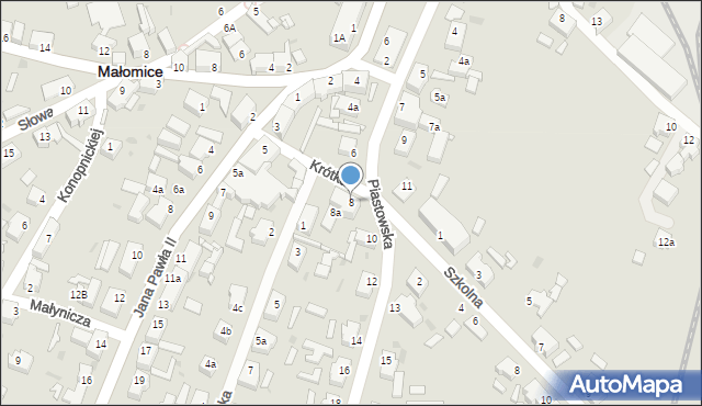 Małomice, Piastowska, 8, mapa Małomice