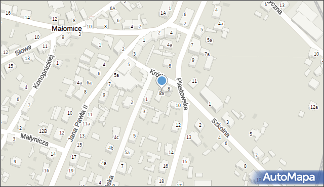 Małomice, Piastowska, 8a, mapa Małomice