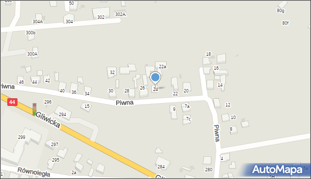 Mikołów, Piwna, 24, mapa Mikołów