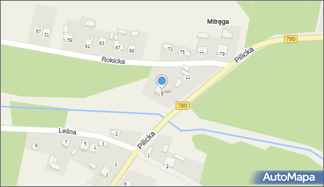 Mitręga, Pilicka, 9, mapa Mitręga