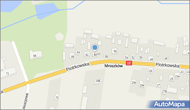 Mniszków, Piotrkowska, 60, mapa Mniszków