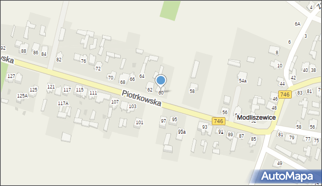 Modliszewice, Piotrkowska, 60, mapa Modliszewice