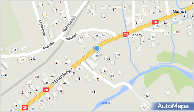 Mszana Dolna, Piłsudskiego Józefa, marsz., 58, mapa Mszana Dolna