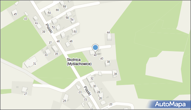 Myślachowice, Piaski, 42, mapa Myślachowice