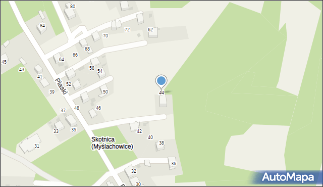 Myślachowice, Piaski, 44, mapa Myślachowice