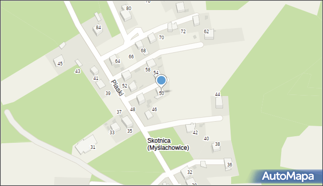Myślachowice, Piaski, 50, mapa Myślachowice