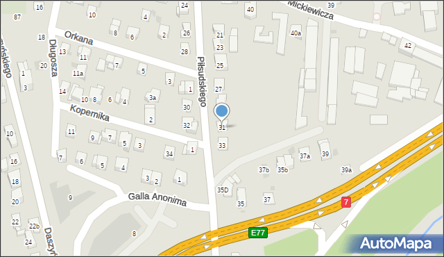 Myślenice, Piłsudskiego Józefa, marsz., 31, mapa Myślenice
