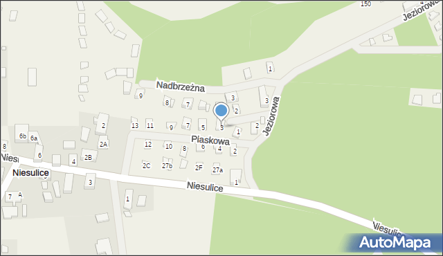 Niesulice, Piaskowa, 3, mapa Niesulice