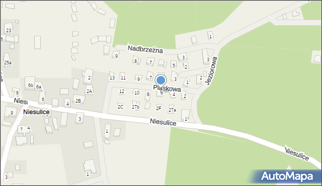 Niesulice, Piaskowa, 6, mapa Niesulice