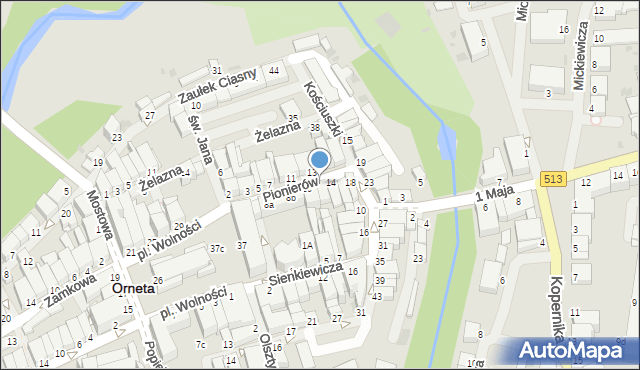 Orneta, Pionierów, 12, mapa Orneta