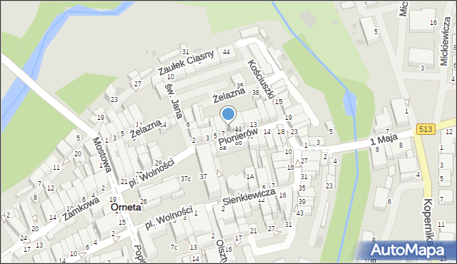 Orneta, Pionierów, 9, mapa Orneta