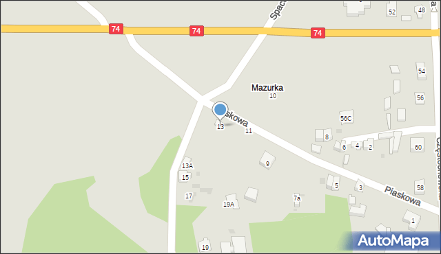 Osjaków, Piaskowa, 13, mapa Osjaków