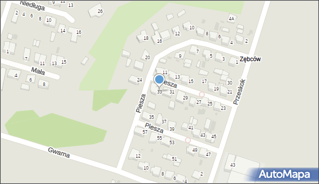 Ostrów Wielkopolski, Piesza, 33, mapa Ostrów Wielkopolski