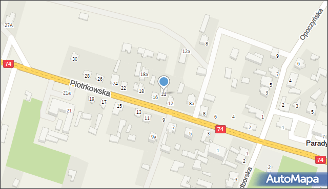 Paradyż, Piotrkowska, 14, mapa Paradyż