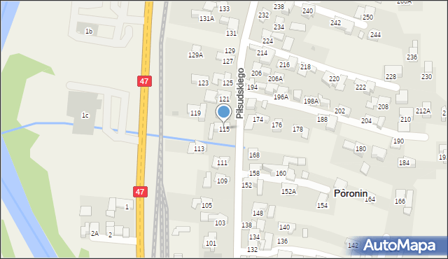 Poronin, Piłsudskiego Józefa, marsz., 115, mapa Poronin